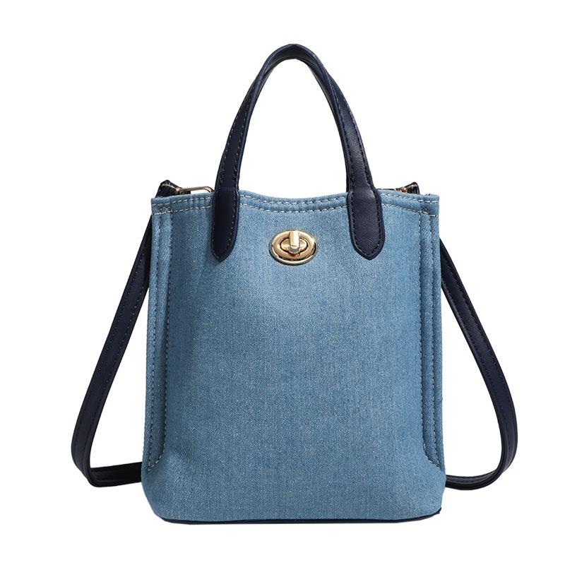 2025 New Washed Denim Blue Small Handbag Easy Matching Tote Bag Vegetable Blue Bucket Bag Small Fashion Messenger Bag
