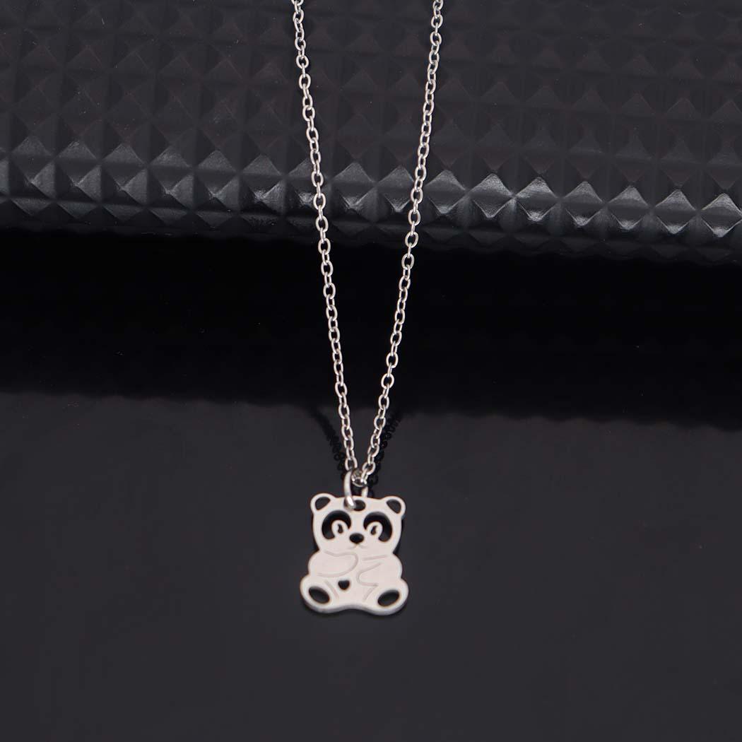 Stainless Steel Heart & Bear Pendant Necklace - Simple & Versatile серебряный
