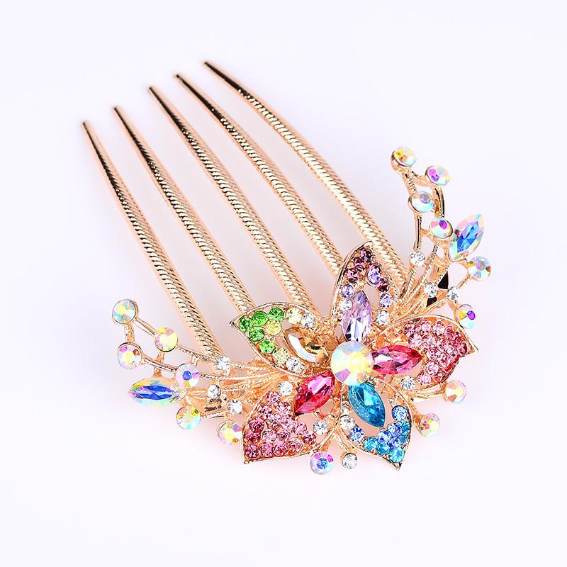 

Crystal Flower Hair Comb Hairpin - Elegant Women s Alloy Hair Accessory веселковий