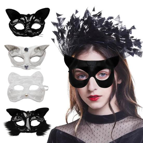 Halloweenská kočičí maska Poloviční obličej Krajková maškarní maska Kočka Liška Zvíře Cosplay Kostým pro Karnevalový ples Party Doplňky