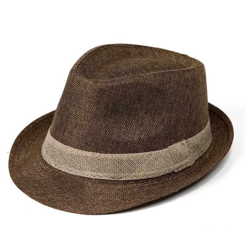 Men's Summer Straw Trilby Hat Sun Protection Lightweight Foldable for Beach Travel Outdoor Activities