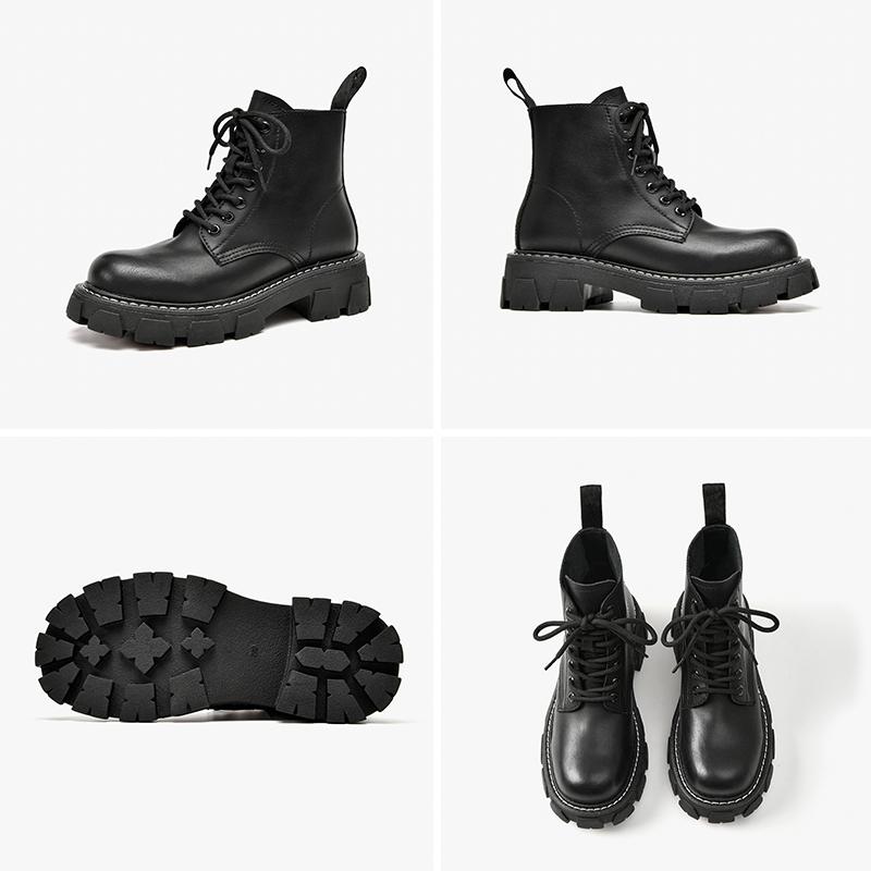 BeauToday Ankle Boots Women Synthetic Leather Round Toe Sewing Lace Up Closure Punk Platform Sole Female Shoes Handmade 04465