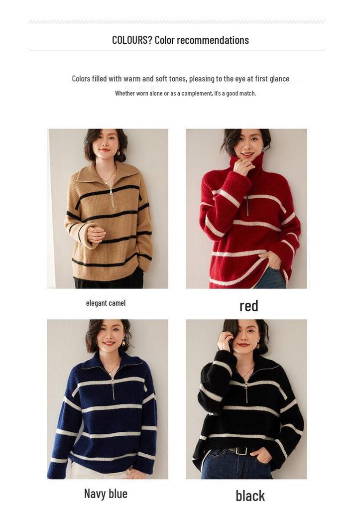 Soft Luxury Cashmere Polo Collar Sweater for Women - Thick, Loose Knit Pullover for Autumn and Winter