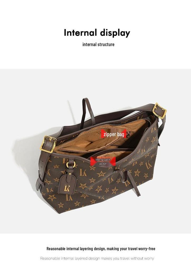 Women's Retro Floral Tote Bag - Large Capacity, Single Shoulder, High-End Commuter Crossbody