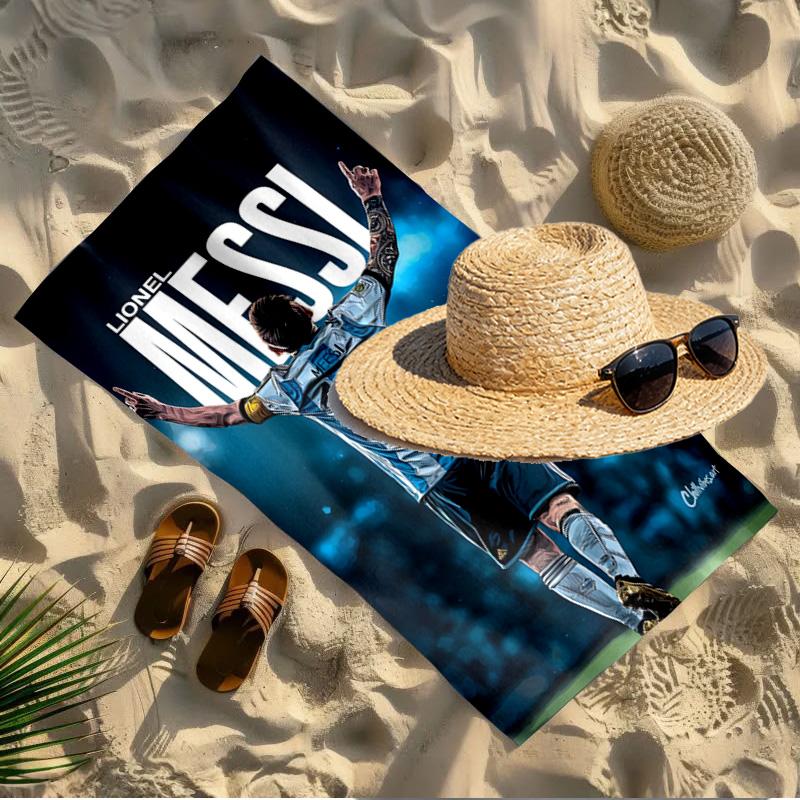 Lionel Messi Print Beach Towel Design, Soft, Lightweight. for Home Bathroom, Spa, Pool, Yoga, Surfing, Camping, Gift for Family, Friend
