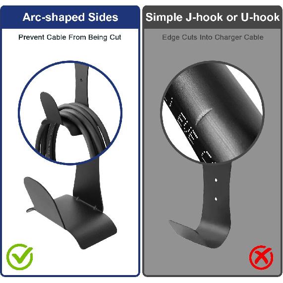 EV Charger Holder Cable Organizer Wall-Aligned Mount J1772 Holder, Space-Saving, No Cable Cutting, Electric Car Charger Cord Holder & Plug Holster