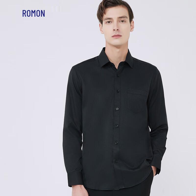 ROMON Men's Business Casual Long-Sleeve Twill Shirt