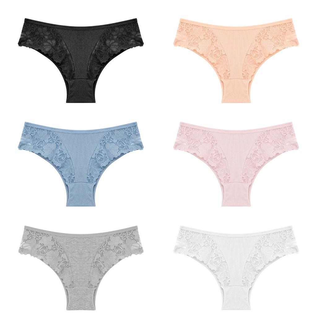 Women Cotton Panty Sexy Lace Thong Low Rise Transparent Underwear G-String Ribbed Intimates Breathable Lingerie