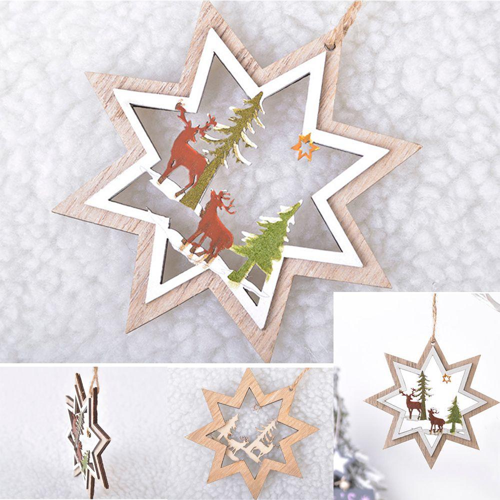 Decor Santa Claus DIY Craft Christmas Tree Pendant Xmas Ornament Snowman Snowflake Elk Wood Hanging