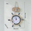 Vintage Mediterranean Ship Wheel Wall Clock - Distressed Wooden Decor for Living Room or Bar