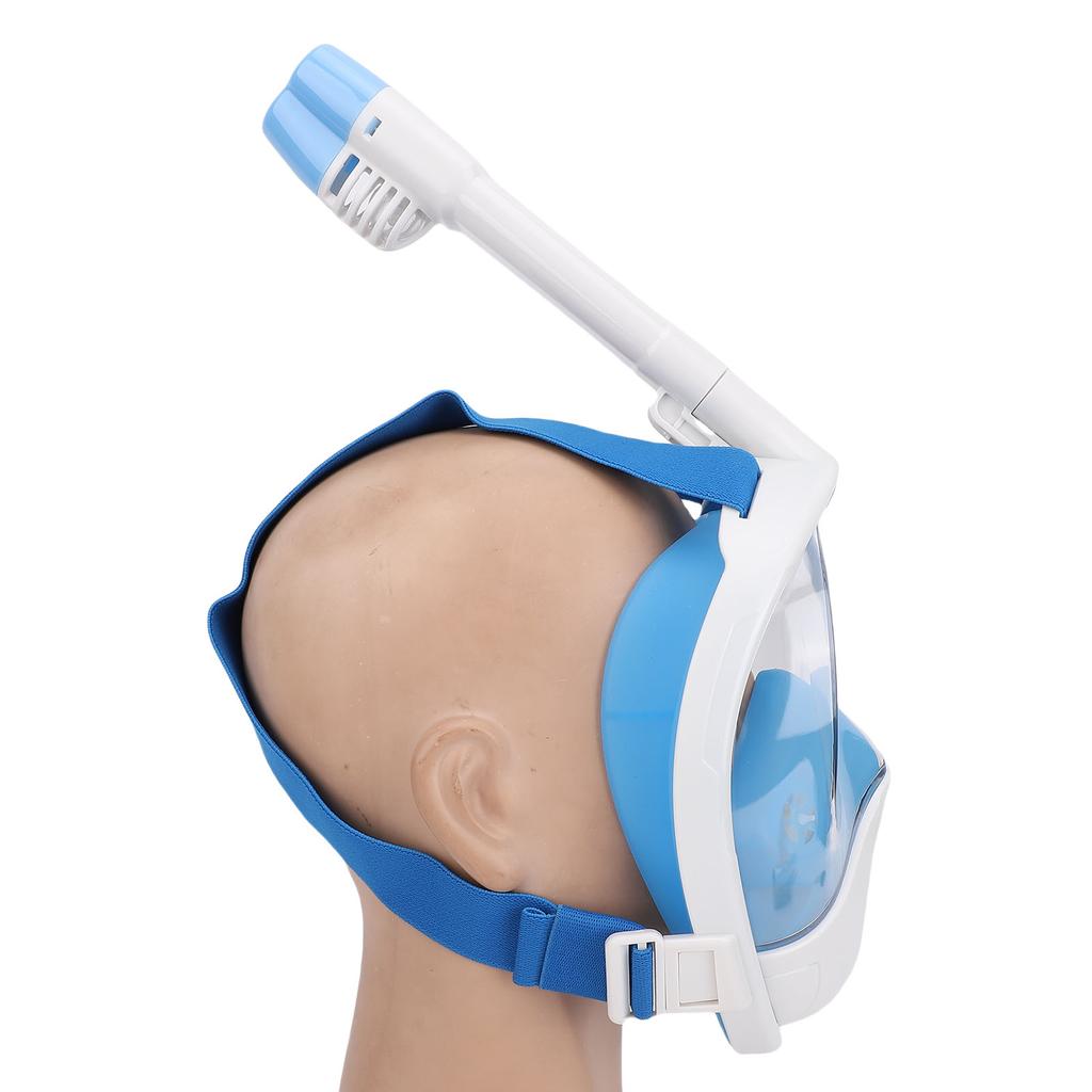 Full Face Snorkel Goggles Liquid Silicone PC Anti Fog Anti Leak 180 Degree Panoramic View Snorkeling Face Cover Blue S M