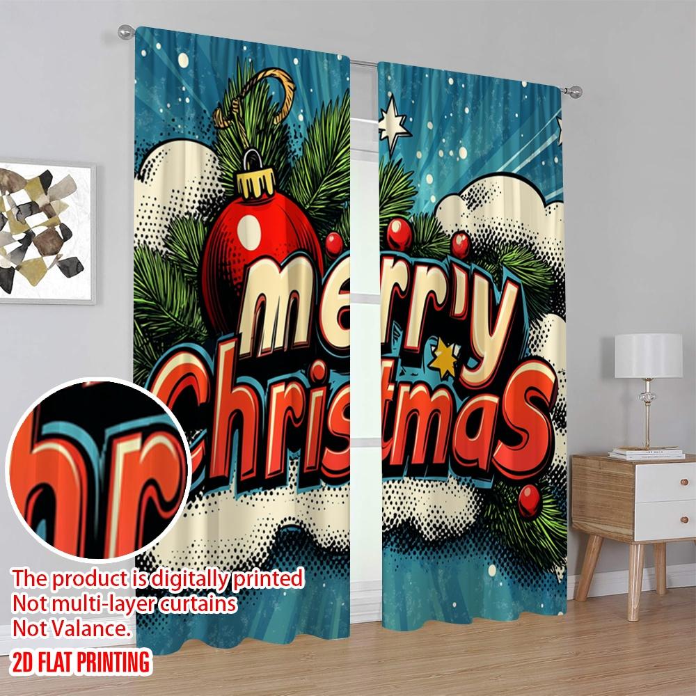 2pcs,2D Plane Printing Curtains Roller Blinds Christmas Pine Bauble Retro (2) 100% Polyester (without Rod) Home Decor for