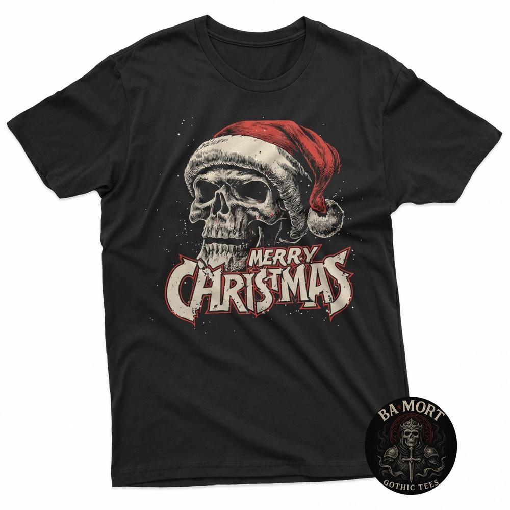 Merry Christmas Skull With Santa Hat TShirt Unisex T-Shirt L