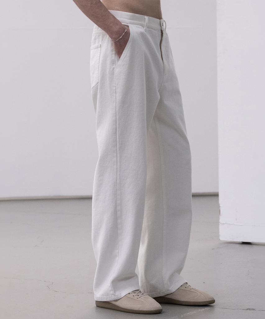 Dekkoloso Twill Cotton Semi-Wide Pants [White]