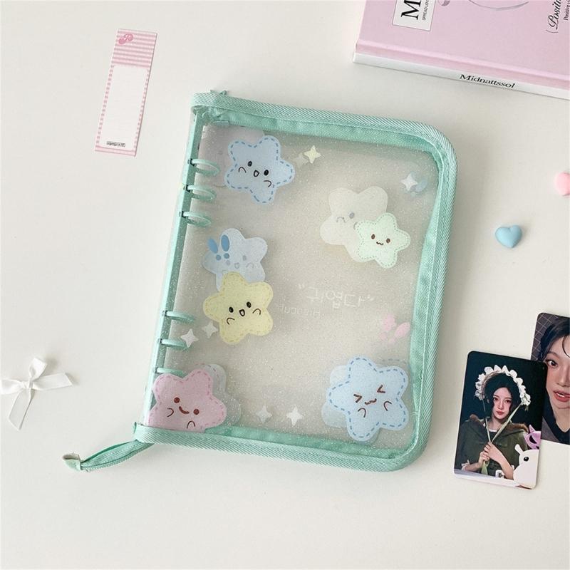 Clear Photo Album Case With Zippered Closures PVC Binder 6 Rings Cover For Kpop Fan Small Card Organization Protectors