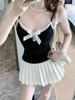 Women's Polka Dot Camisole Top with Fixed Straps, Chest Pads, Bow Knot & Lace Trim