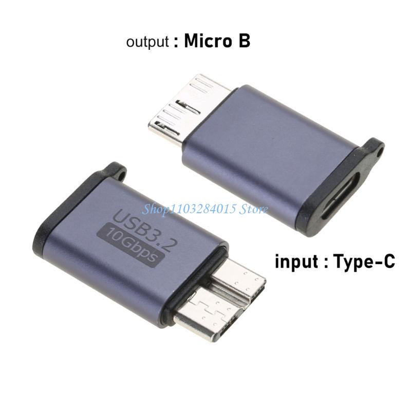 R6FF Aluminum Alloy Type C/USB to MicroB Converter 10Gbps Data Sync Cable for Phones External Hard Disk Drives