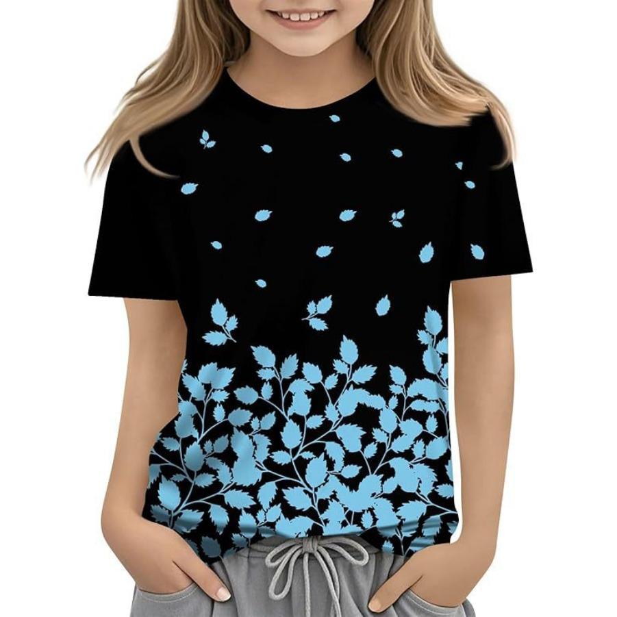 Children's Casual Versatile Pattern Children's Women's Short Sleeved Round Neck T-shirt