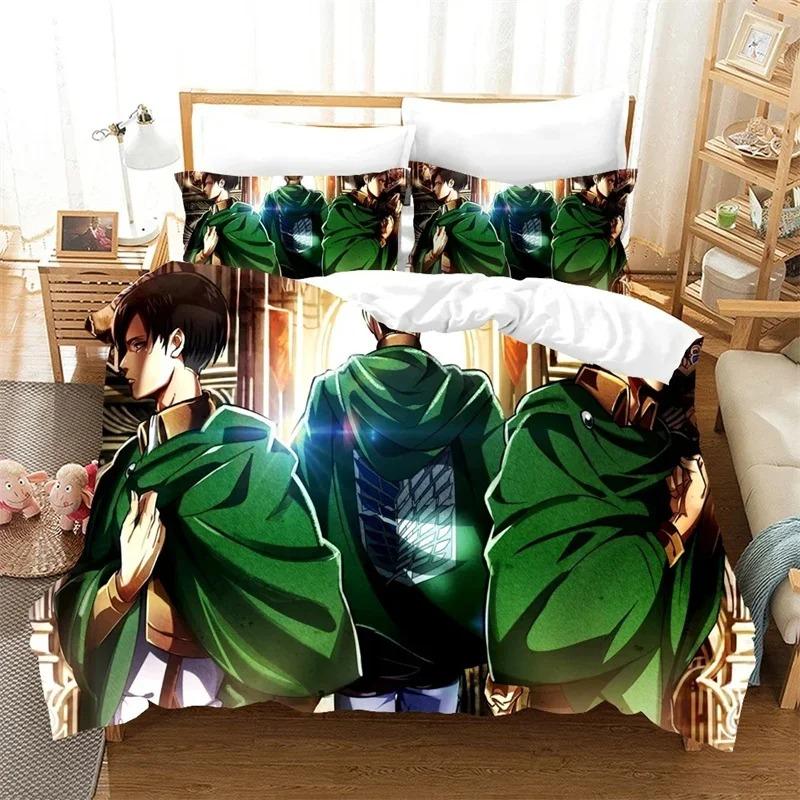 3D-gedruckter Attack On Titan Bettbezug Bettwäsche Bettdecke Sets Weicher Steppdeckenbezug und Kissenbezüge Einzelbett Doppelbett Queen-Size King-Size