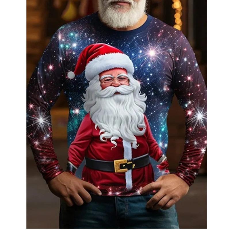 Christmas Seris Pattern T-Shirt For Men Funny Santa Claus 3D Printed T Shirts Autumn Casual Long Sleeves Loose O-Neck Tops Tees