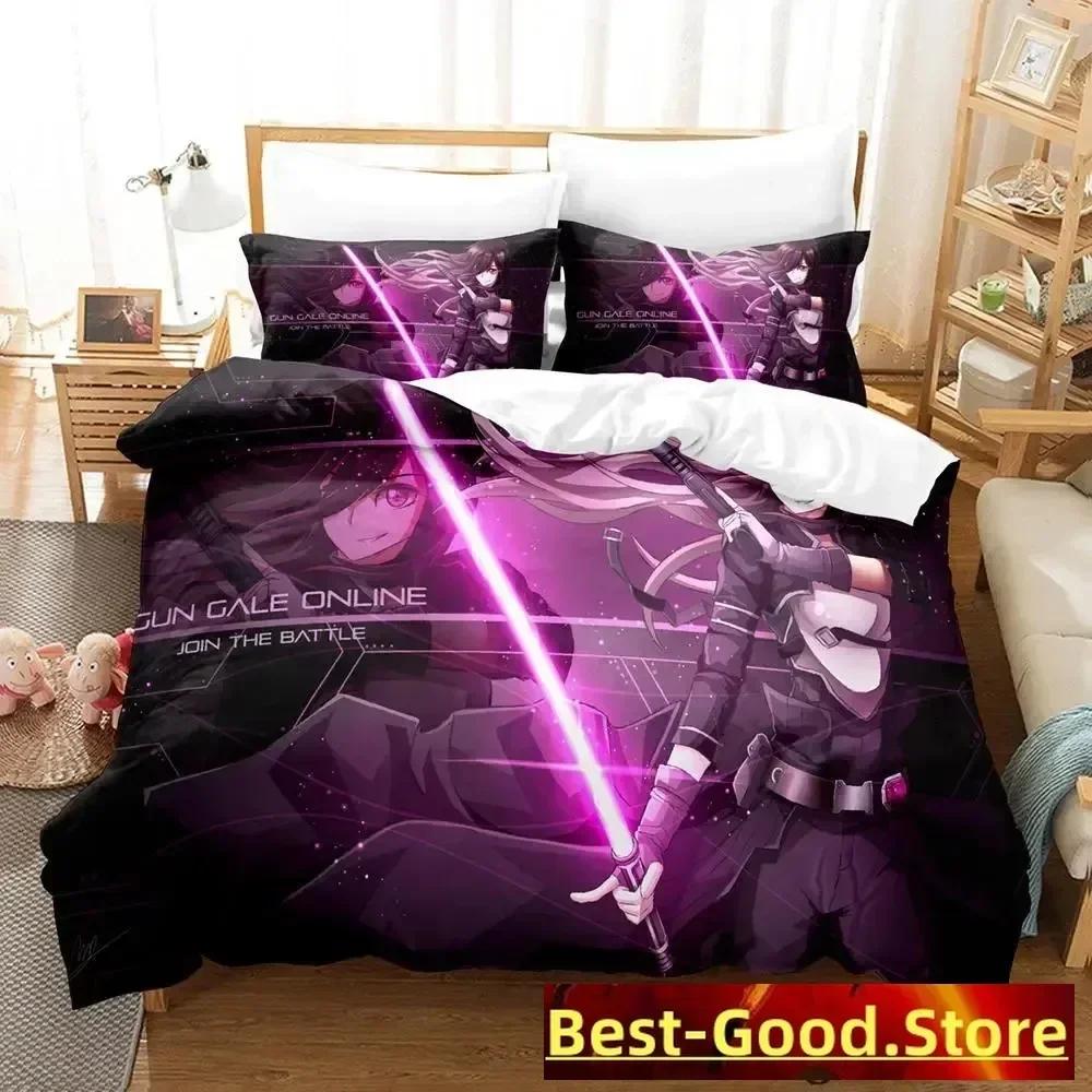 Sword Art Online Ii Bedding Set Cartoon Anime Three-Piece Set Adult Kid Bedroom Duvetcover Sets 3D Kawaii Roupas De Cama