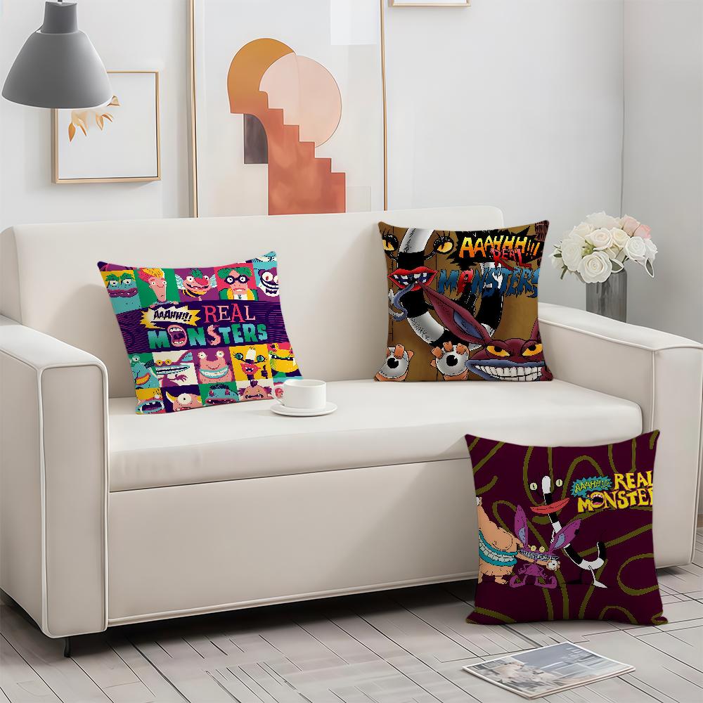 Aaahh R-Real M-Monsters Cushion Cover Double Sided Printed Polyester Pillowcase Pattern Decorative Zipper Cushion Cover