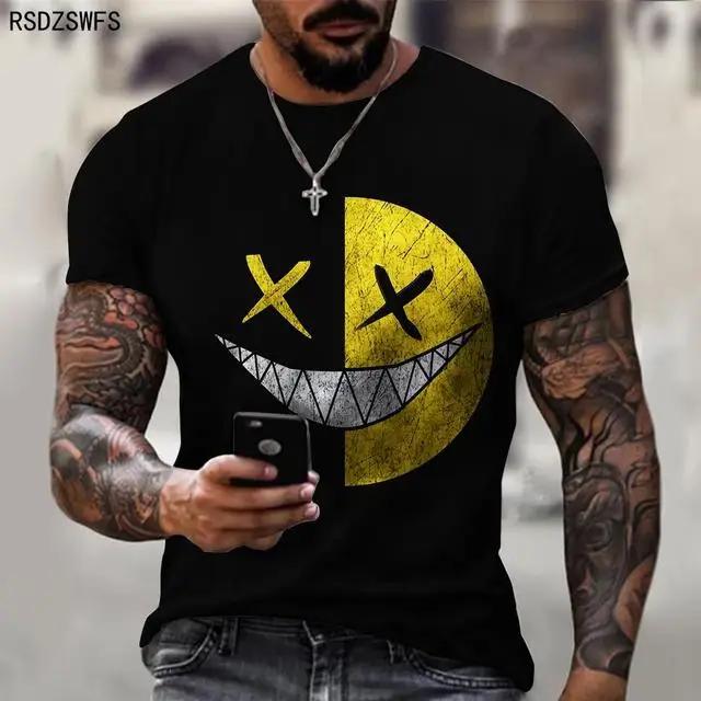 Funny Smiling Face Smiling Pattern Mens Tshirt 3D Print Trend Round Neck Short Sleeve Top Summer Leisure Breathable Pullover