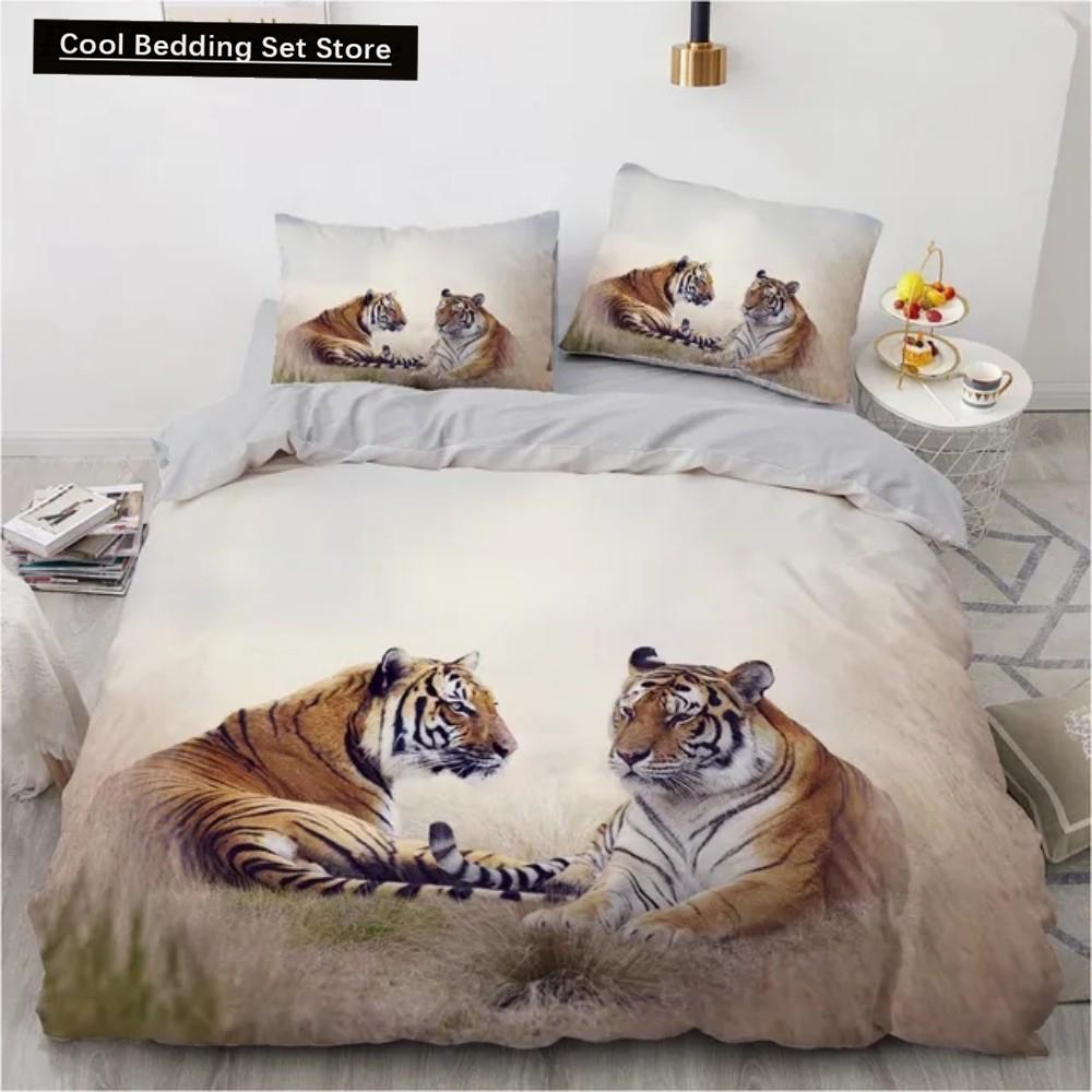 3D Tier Tiger Bettwäsche Set 2/3-teilig Weiche Mikrofaser Queen King Einzelgröße Bettbezug Set mit Kissenbezügen Teenager Jungen Bettwäsche