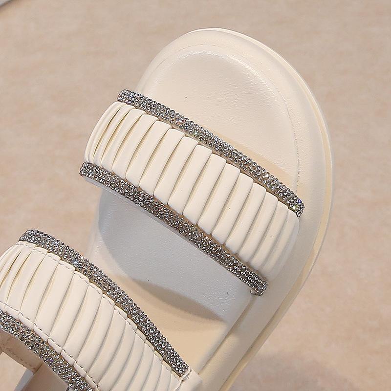 Kids Sandals Fashion Versatile Girls Princess Shoes Open Toes Pleated Sweet 2025 Summer Children Beach Shoes Casual Soft Sole