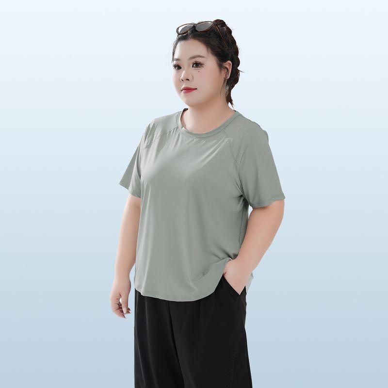 

Plus size women clothing [Cool Feeling Quick-Drying T] Sports Yoga Clothes Running Sun Protection Fitness Breathable Slimming Short sleeve T-shirt