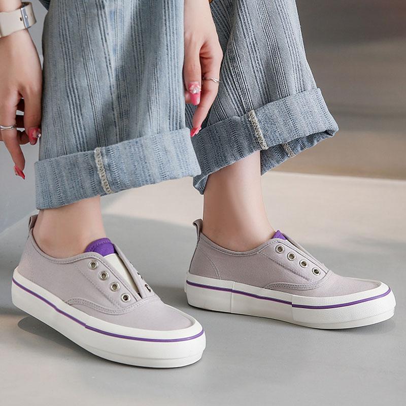 Women Canvas Shoes Platform Sneakers Flatform Flats Unisex Skateboard Shoes Tenis Trainers Walking Stretch Slip-on Casual Shoes