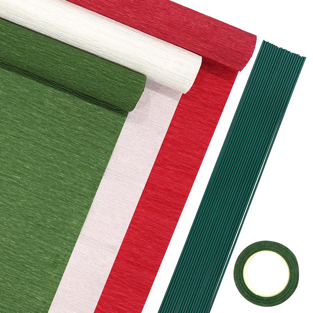 3/5/6 Rolls Crepe Paper Streamers, Colorful Crepe Paper Sheets 20 Pcs Floral Iron Wire 1 Pcs Green Floral Adhesive Tape
