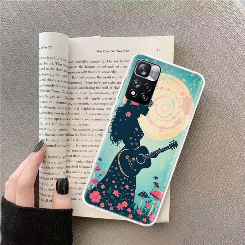 Groovy Mushroom Silhouette Phone Case For Redmi Note 13 12 Pro Plus 14 15 Pro 5G 11 11T 11E 11S 10 Pro 10S 9 9S Cover Cell Clear