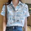 New Spring Wome Blouses Fashion Abstract 3D Marble Printed Shirts Casual Button Short Sleeve Loose Shirt Elegant Summer Top