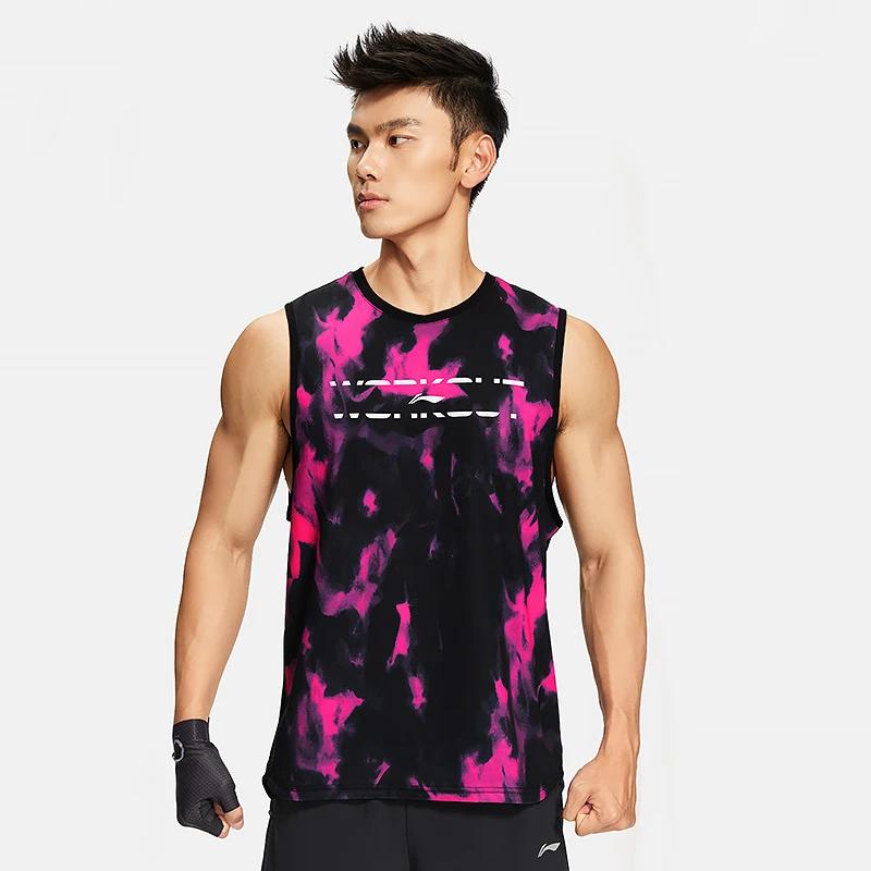 Li-Ning Reflective Quick-Dry Cool Antibacterial Tie-Dye Fitness Vest Men Tops Black Pink AVSS017-2