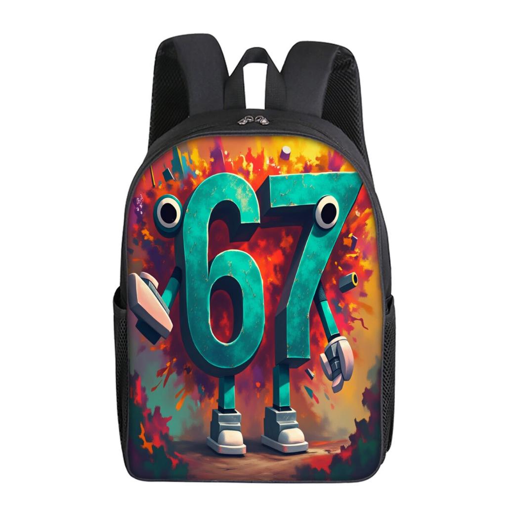 Colorful Number 67 Printing Single Layer Backpack for Boy and Girls Best Gifts 2D Flat Cartoon School Bags for Children