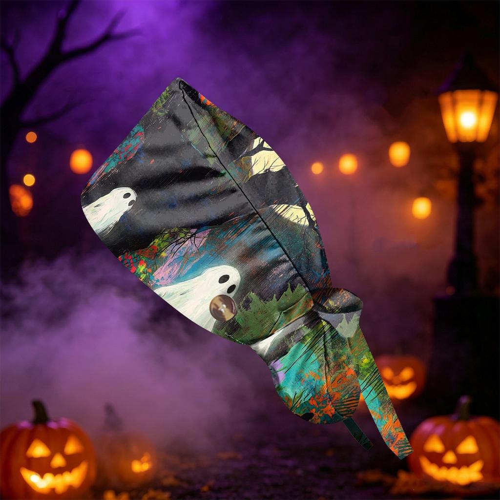 Women's Halloween Printed Ponytail, Fashion Work Hat With, Shower Wrap, Costume