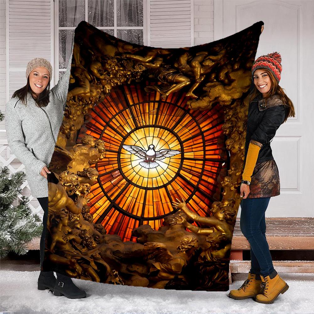 1pc Stained Glass Window Print Outdoor Blanket, Lightweight Polyester,