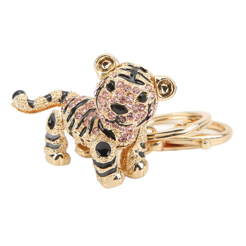 Tiger Schlüsselanhänger Dreidimensional Kleiner Tiger Strass Auto Schlüsselanhänger Damen Taschenanhänger AnhängerPink