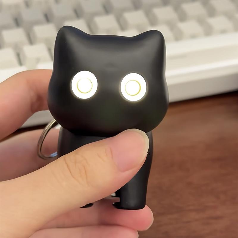 Interesting Black Cat Night Light Luminous Sound Keychain Creative Pendant Cat School Bag Pendant Car Keychain