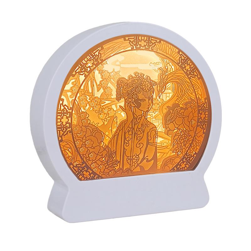 Guochao Peking Opera Huadan Style 3D Night Light: Creative Custom Half-Round Paper Carving Lamp