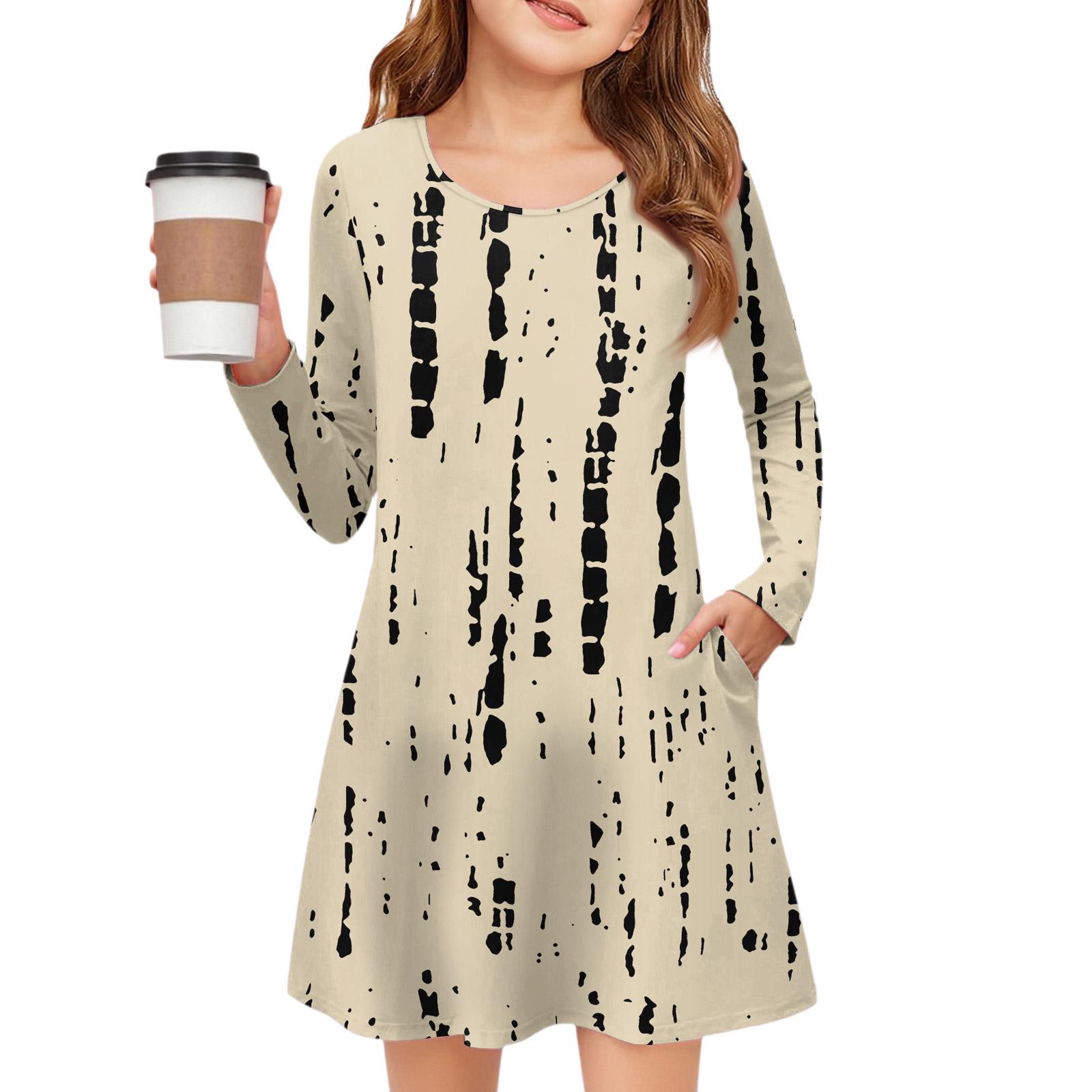 

Платье с длинным рукавом для девочек - Платье с цветными карманами 110 бежевый