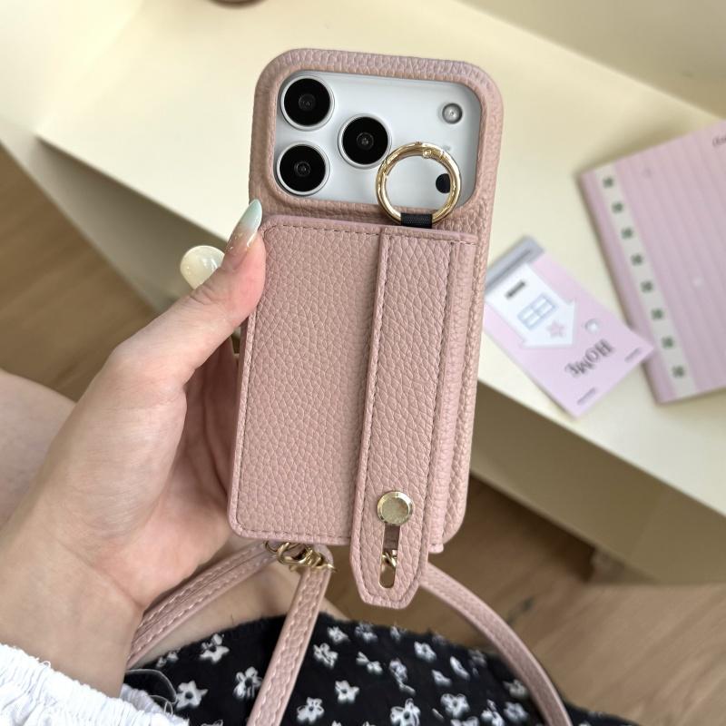 

Для iPhone 17 16 15 14 13 Air Por Max Чехол-кошелек Ремешок на шею, плечо, через тело Кольцо-застежка Держатель для карт Ремешок-держатель для пальцев Artificial leather&iPhone Air