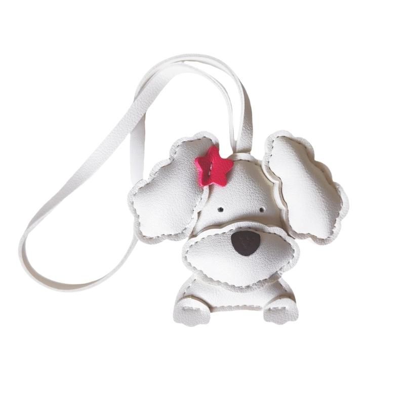 Animal Themed Keychain PU Leather Dog Charm Adorable Design For Bag Purse Accessory Lightweight Sturdy Use белый