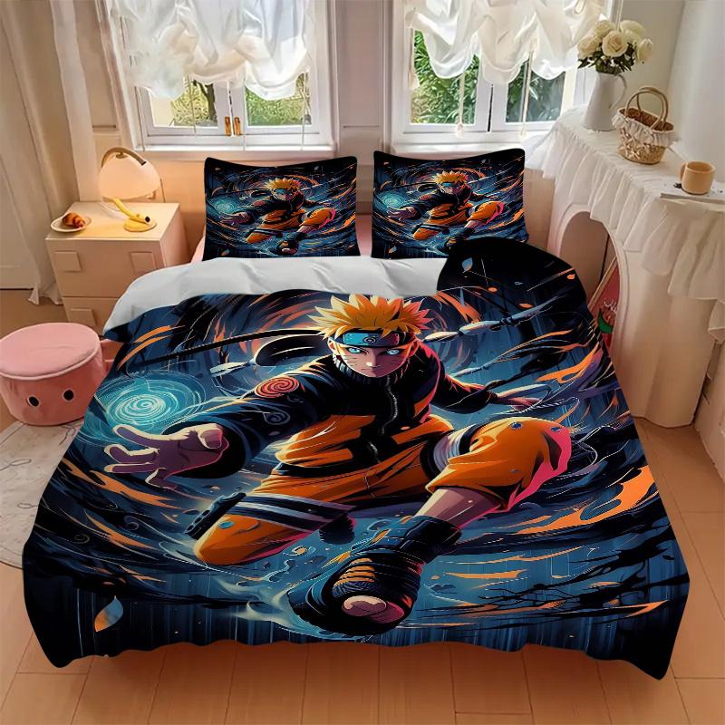 3pcs Anime Character Uzumaki Naruto Printed Quilt Set - Soft and Comfortable Quilt Cover for Bedroom, Guest Room and Dormitory Decorative Be