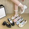 Niedliche Schleife Mary Jane Einzelschuhe Damen 2025 Sommer neu mittelhoch Absatz mit Rock Japanische Lolita kleine Lederschuhe