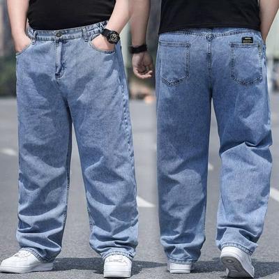 Pantalones vaqueros de talla grande para hombre, pantalones deportivos rectos sueltos de talla grande, pantalones elásticos largos para hombre gordo, tendencia