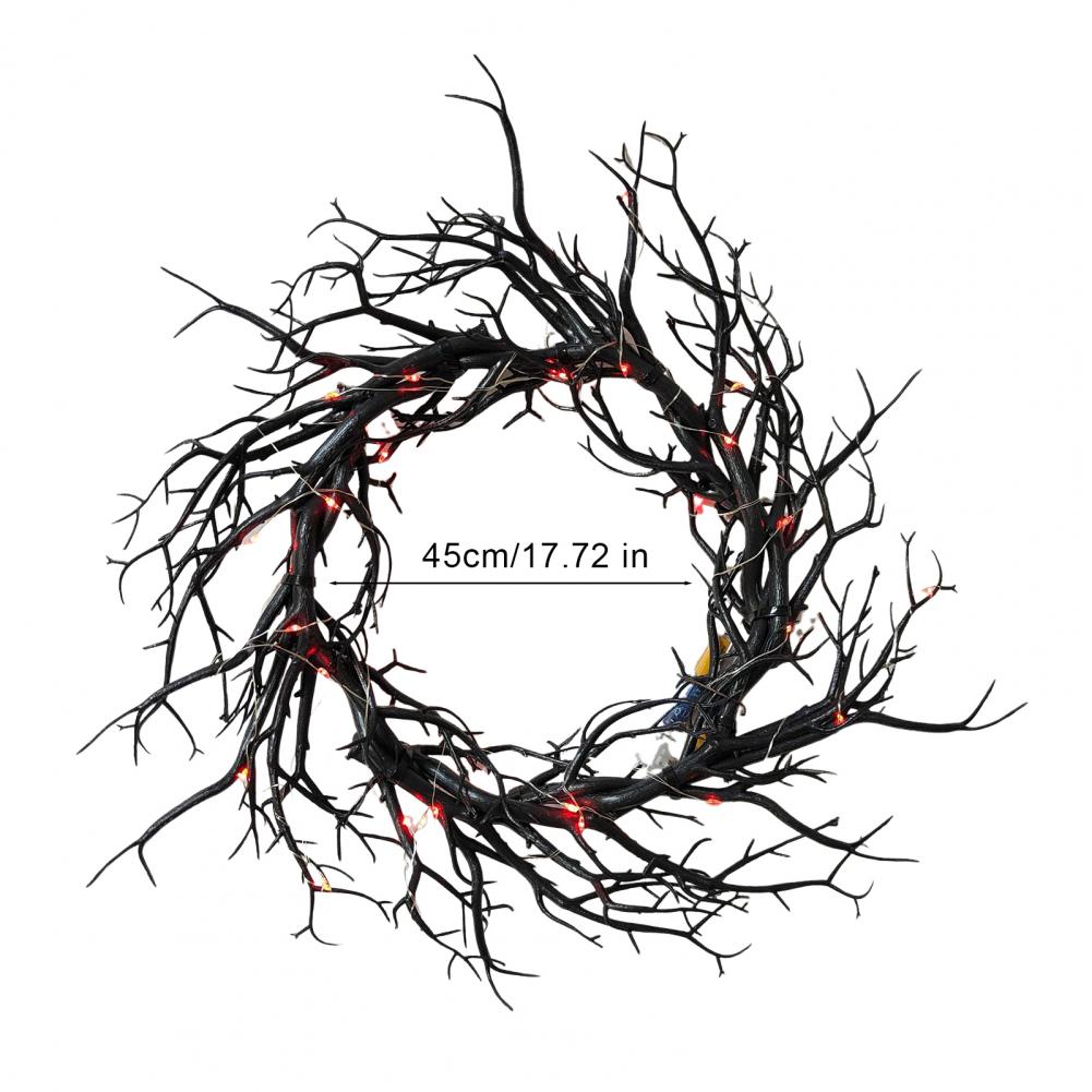 Halloween Black Branch Wreath for Front Door 18 Inch Spooky Gothic Artificial Twig Wreath for Wall Window Halloween Decor