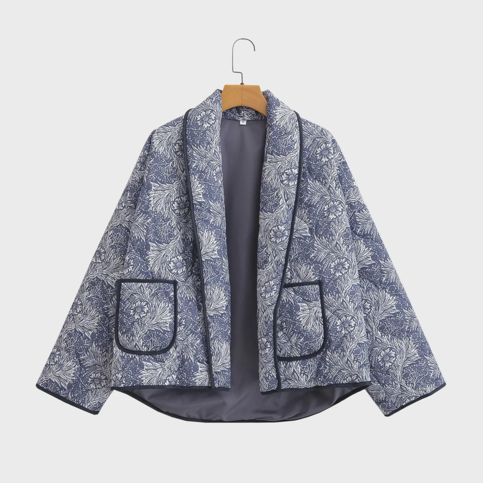 

Женское хлопковое пальто с принтом и двойными карманами - Европейская и Американская мода Осень/Зима 2023 Large