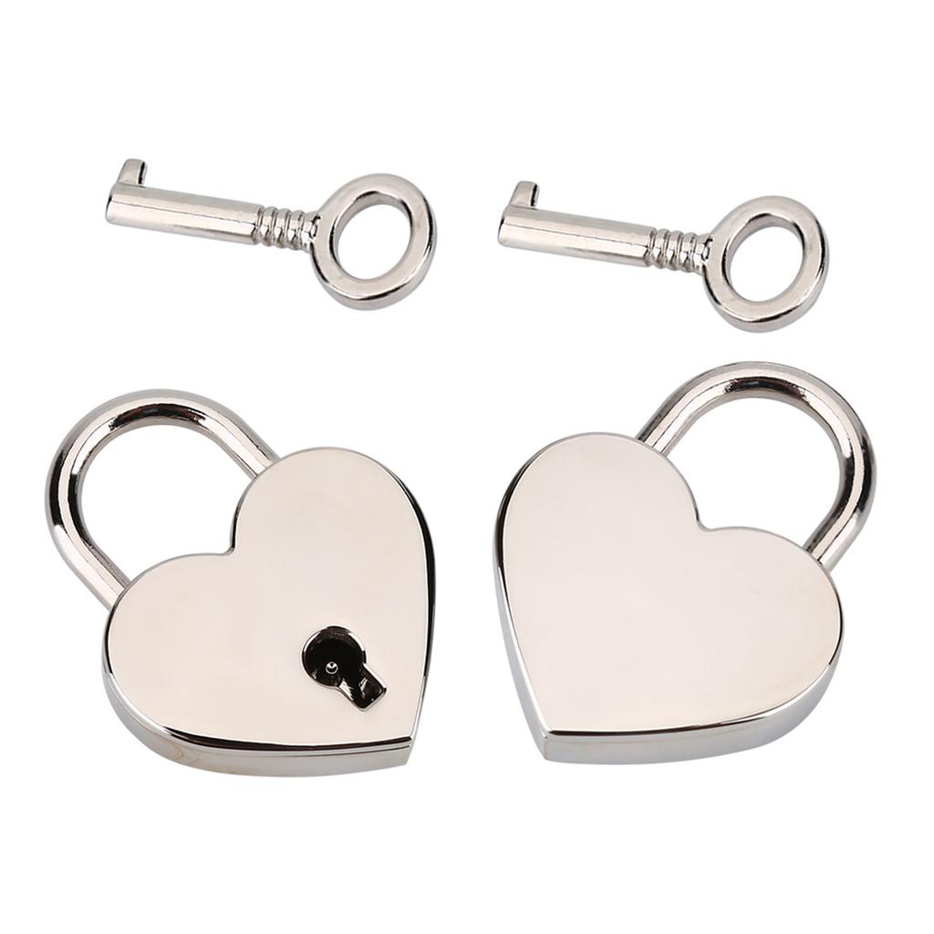 2 Sets Heart Shaped Padlock & Skeleton Key Metal Lock for Luggage Diary Book Jewelry Box